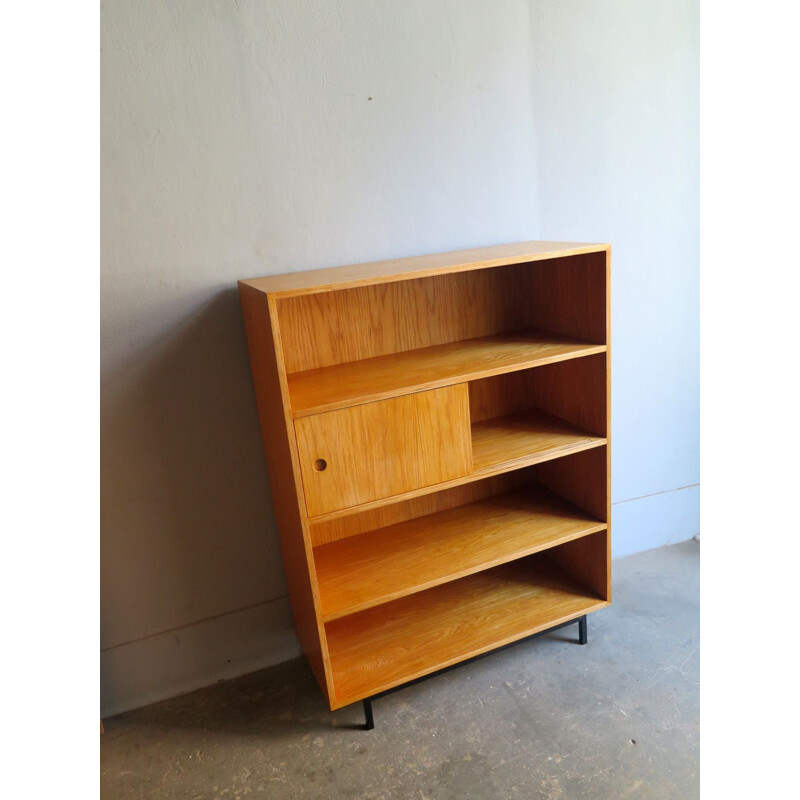 Vintage Bookcase Plywood with oak veneers in metal base