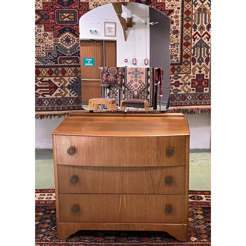 Vintage English blond oak dressing table 1960