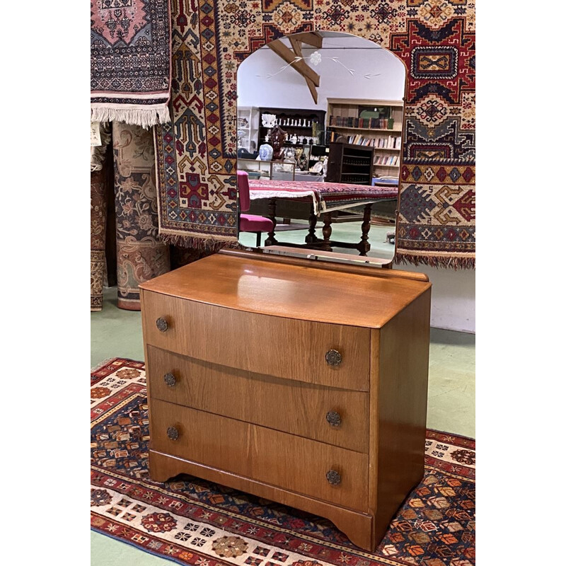 Vintage English blond oak dressing table 1960