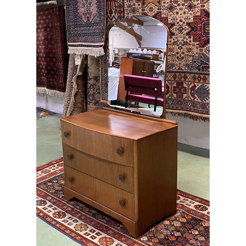 Vintage English blond oak dressing table 1960