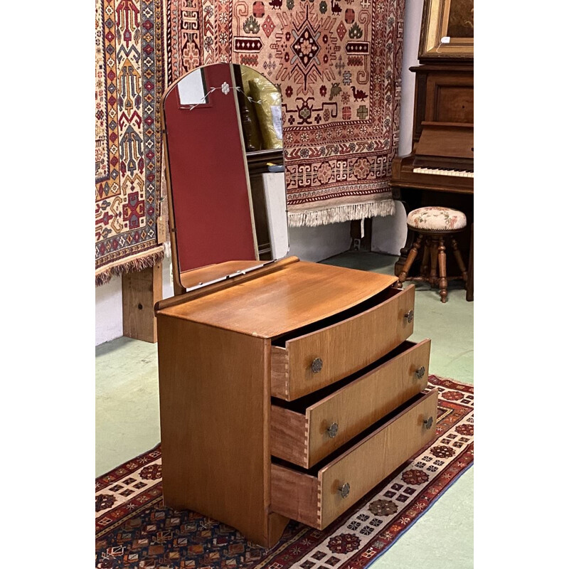 Vintage English blond oak dressing table 1960