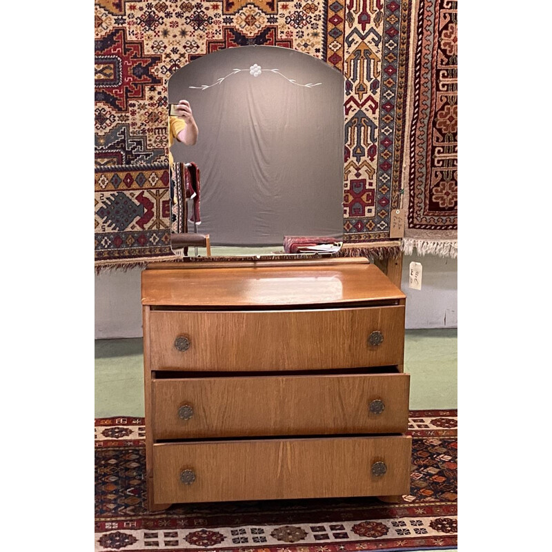 Vintage English blond oak dressing table 1960