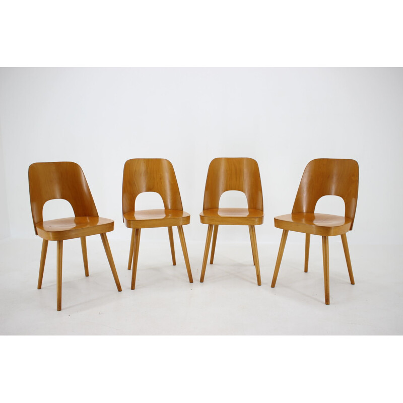 Set of 4 Vintage Beech Dining Chairs by Oswald Haerdtl for TonThonet, Czechoslovakia 1960s