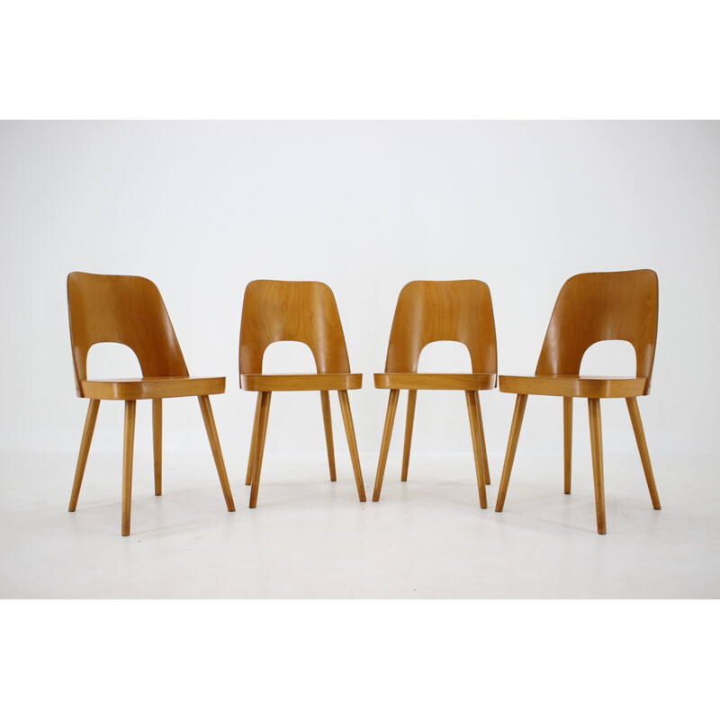 Set of 4 Vintage Beech Dining Chairs by Oswald Haerdtl for TonThonet, Czechoslovakia 1960s