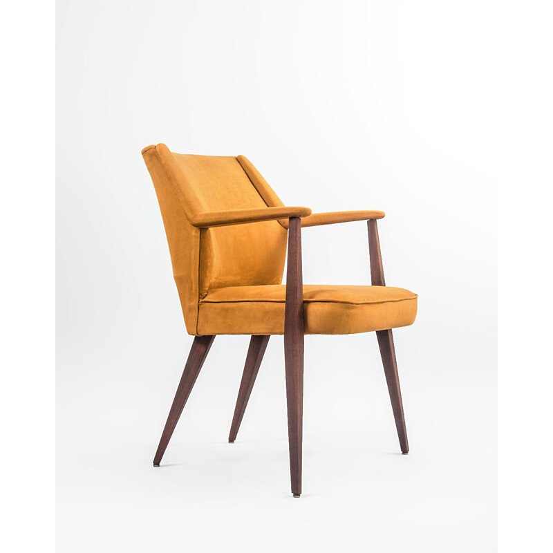 Vintage teak and Baghera fabric armchair