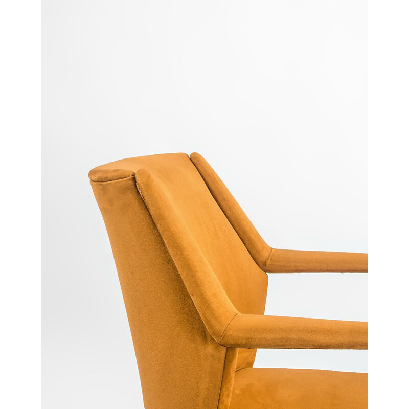 Vintage teak and Baghera fabric armchair