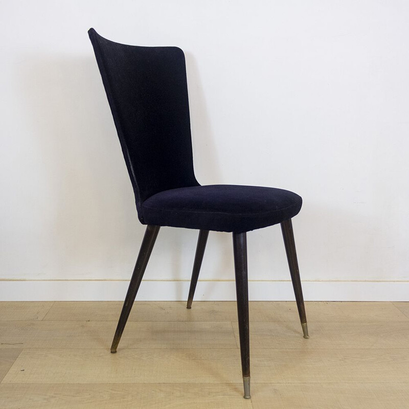 Vintage Side chaire in Black Velvet, French 1960s