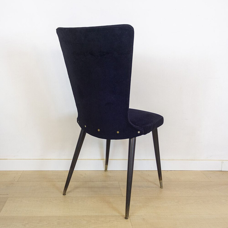 Vintage Side chaire in Black Velvet, French 1960s