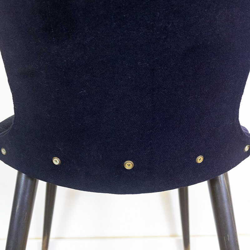 Vintage Side chaire in Black Velvet, French 1960s