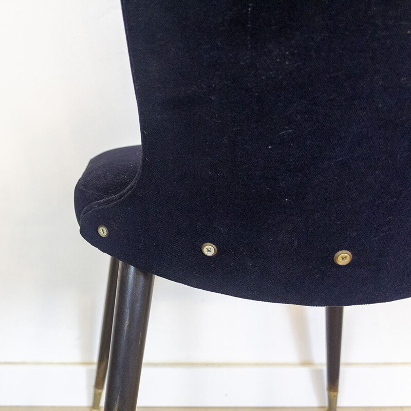 Vintage Side chaire in Black Velvet, French 1960s