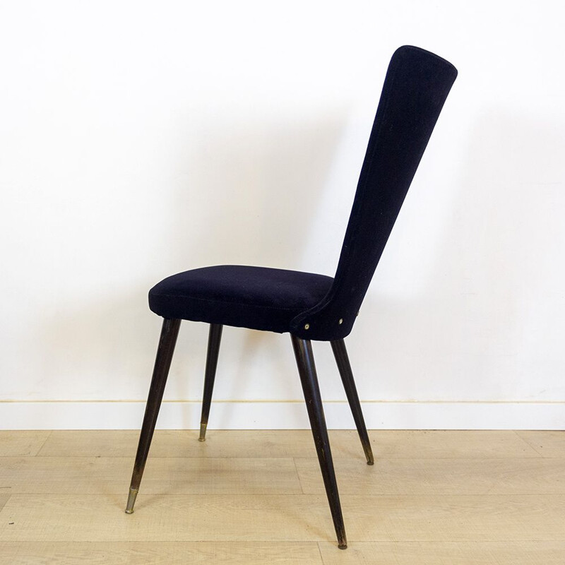 Vintage Side chaire in Black Velvet, French 1960s