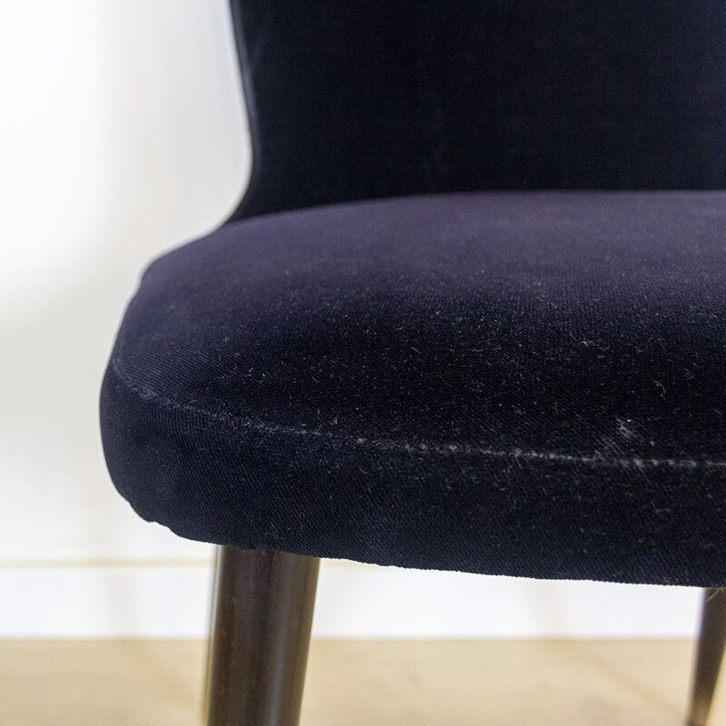 Vintage Side chaire in Black Velvet, French 1960s