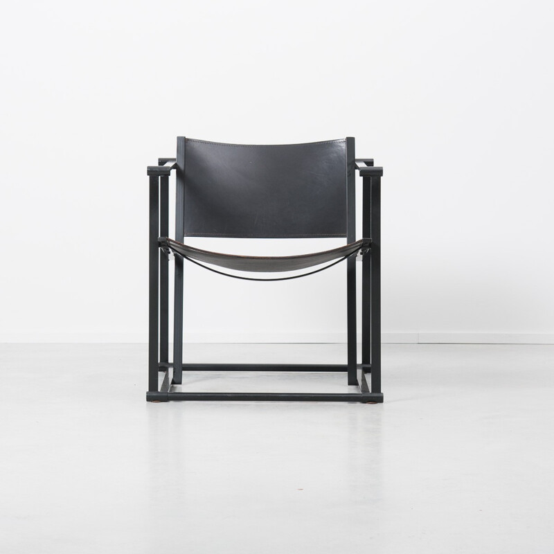 Pastoe "FM62" armchair in metal and black leather, Radboud VAN BEEKUM - 1984