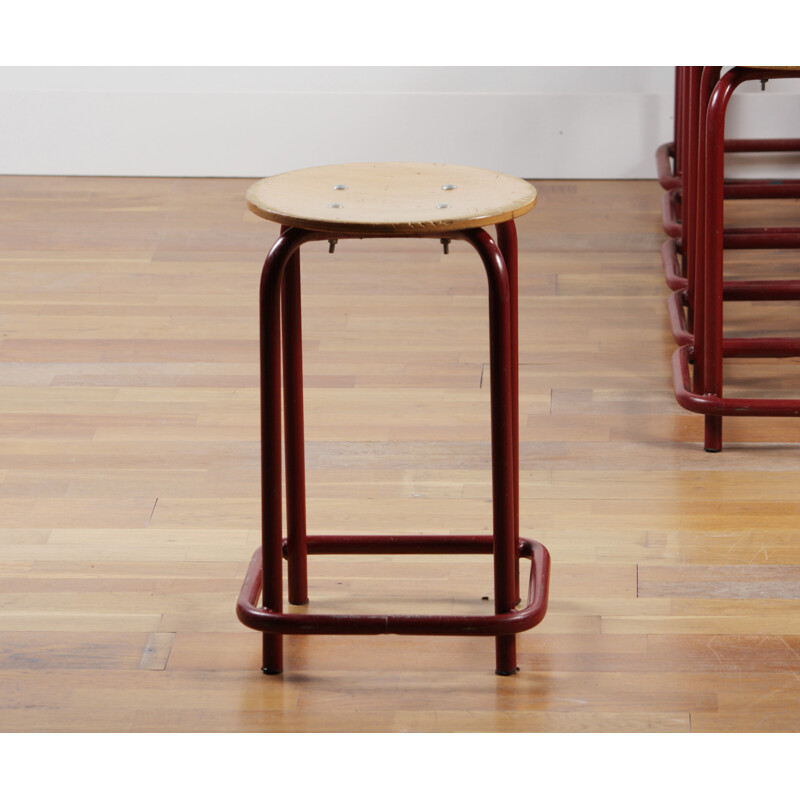 Set of 16 Marko stools in wood and red metal - 1950s