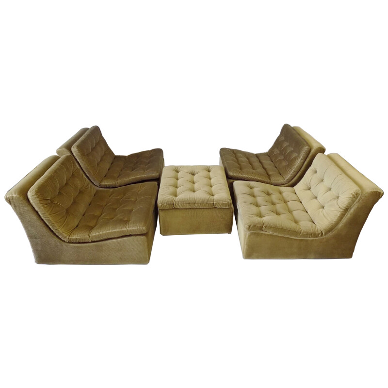 Set of 4 vintage reedgreen modular lounge chairs with ottoman DUX 1970