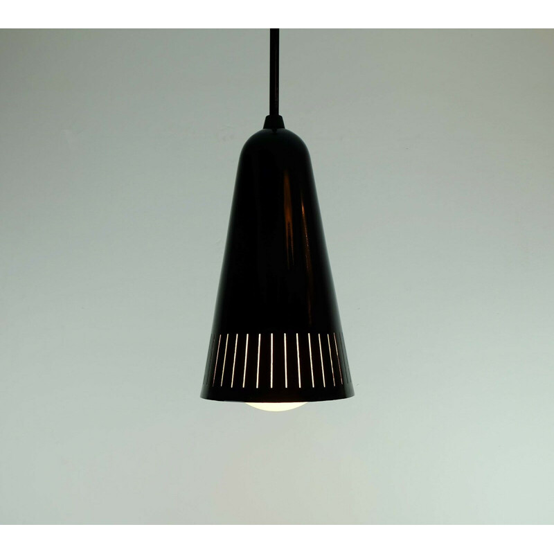 Mid century pendant light industrial bauhaus stilnovo black metal and glass 1950s