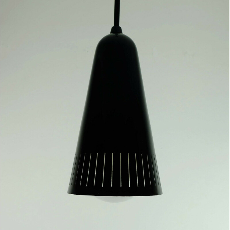Mid century pendant light industrial bauhaus stilnovo black metal and glass 1950s