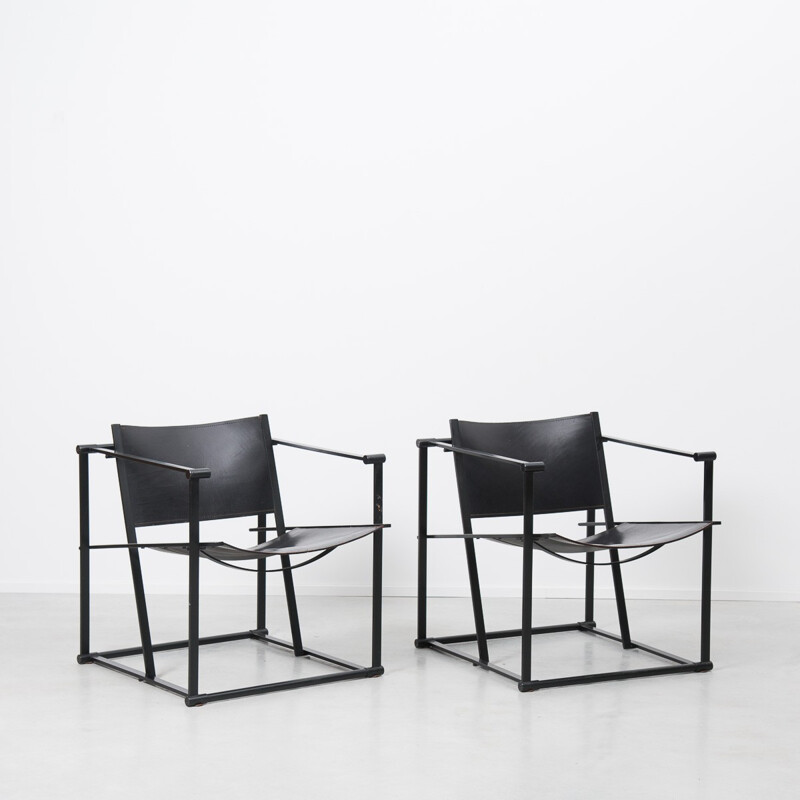 Pair of "FM62" Pastoe armchairs in black leather - 1984