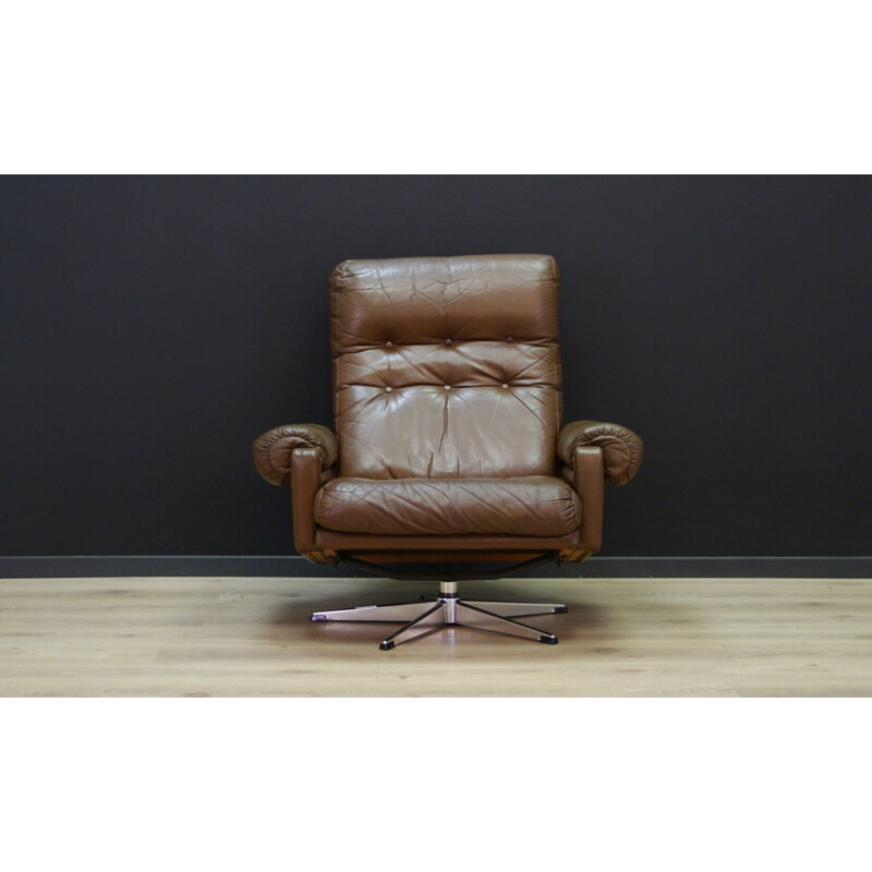 Vintage brown leather armchair with steel scandinavian 1970s