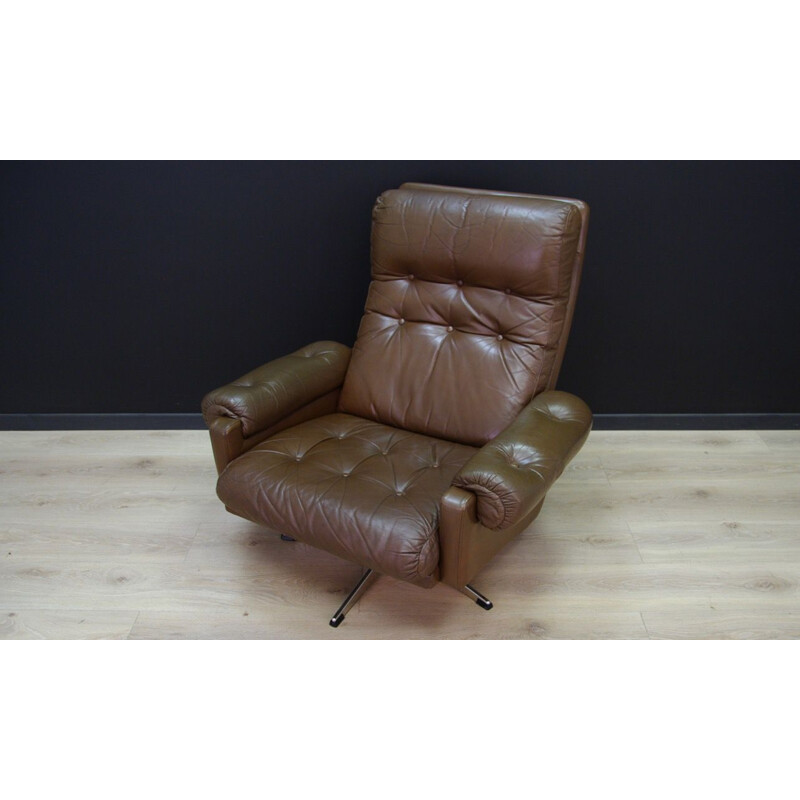 Vintage brown leather armchair with steel scandinavian 1970s