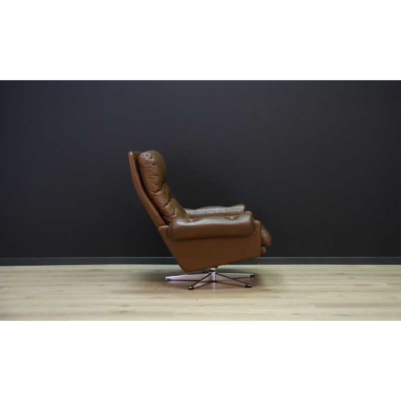 Vintage brown leather armchair with steel scandinavian 1970s