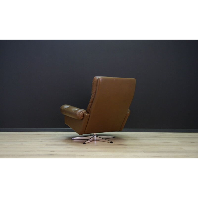 Vintage brown leather armchair with steel scandinavian 1970s