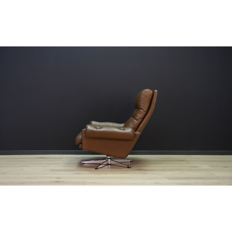 Vintage brown leather armchair with steel scandinavian 1970s