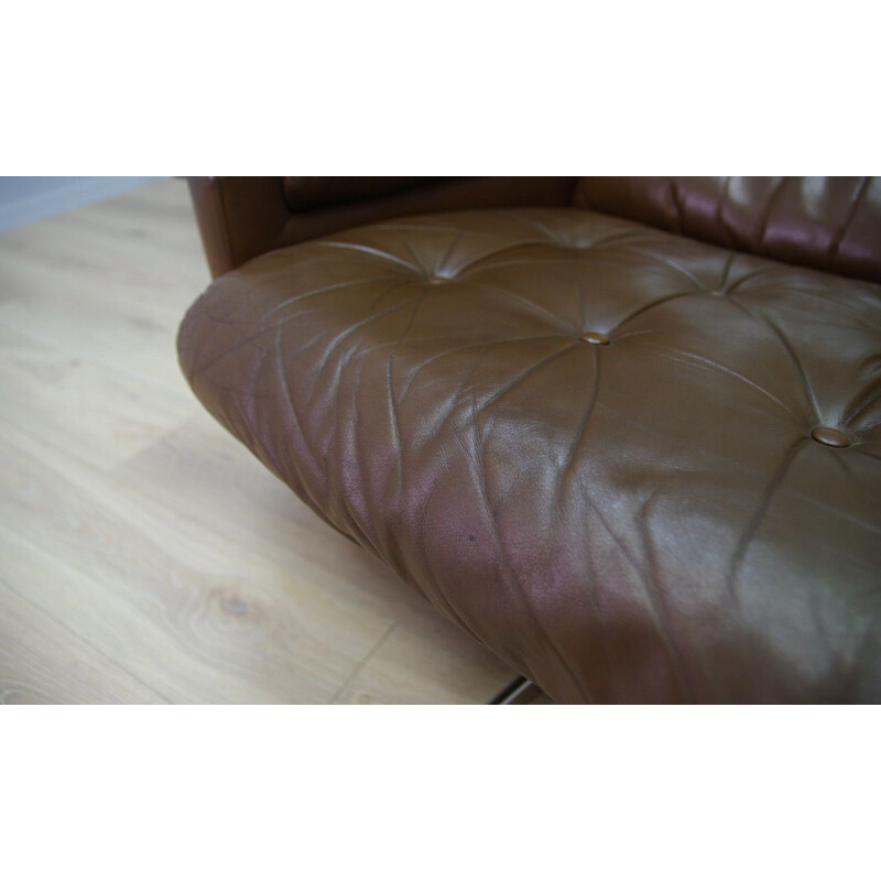 Fauteuil vintage en cuir brun avec acier scandinave 1970