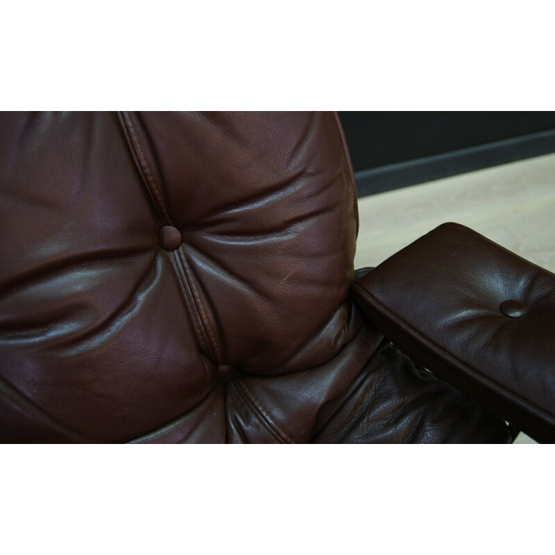 Vintage brown leather and steel vintage armchair, scandinavian 1970