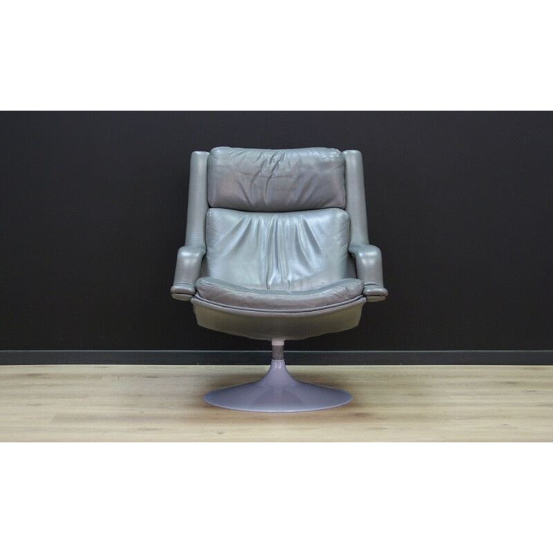 Vintage armchair Grey leather by Geoffrey Harcourt 1970