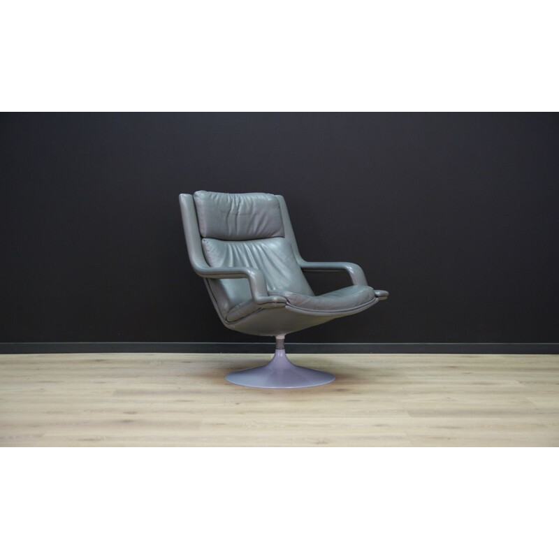 Vintage armchair Grey leather by Geoffrey Harcourt 1970