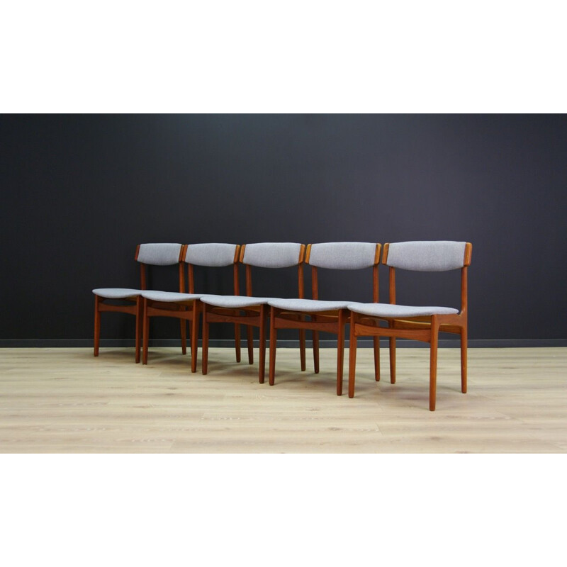 Set of 5 vintage chairs for T.S.M in teak and gray fabric danish 1950