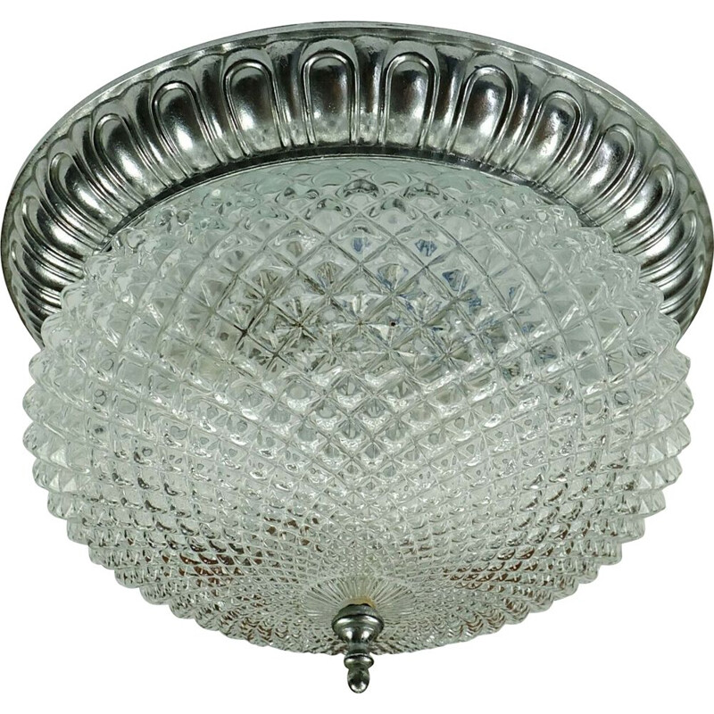 Vintage glass ceiling lamp by Soelken-Leuchten Arnsberg 1970