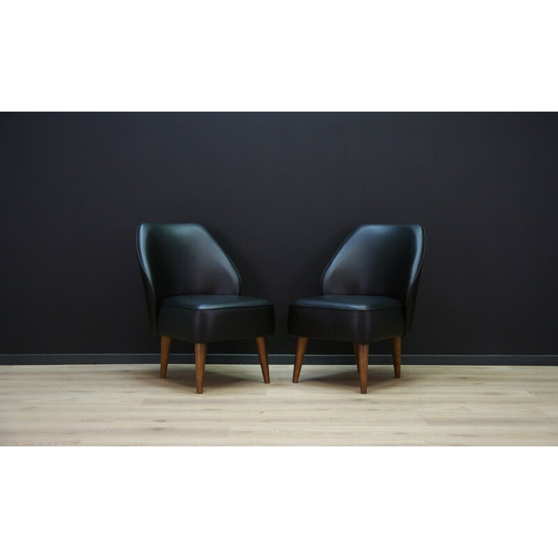 Vintage black leather armchair scandinavian 1990