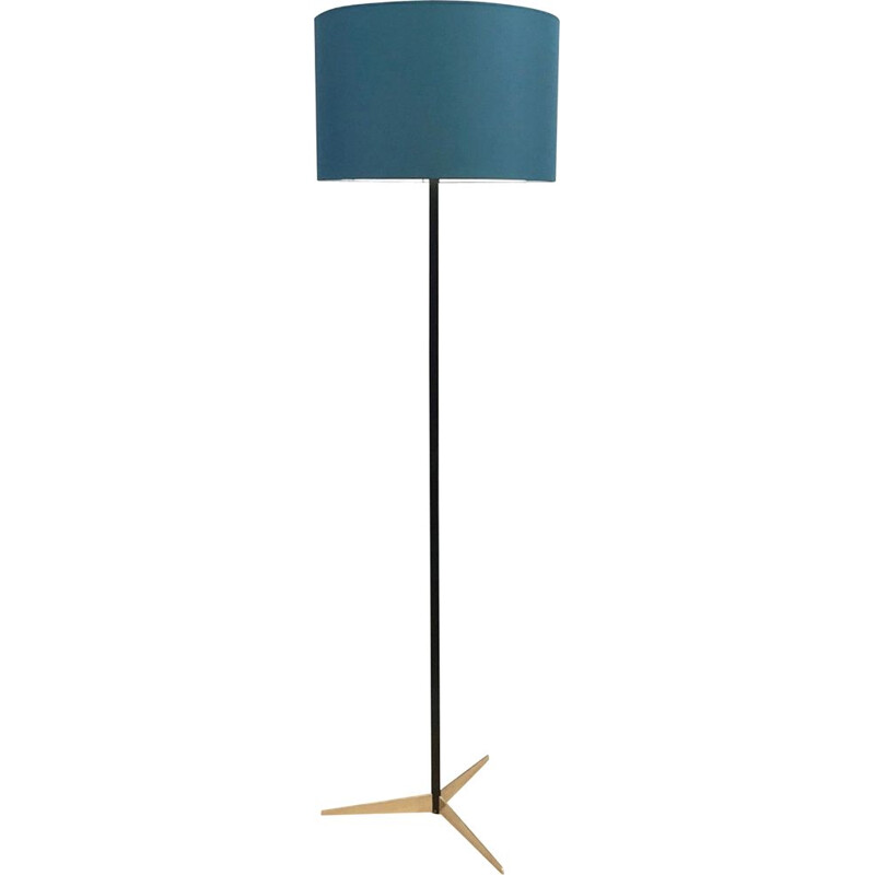 Vintage black metal and brass floor lamp