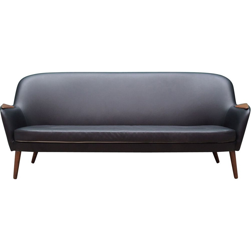 Vintage Sofa black leather, Danish 1970