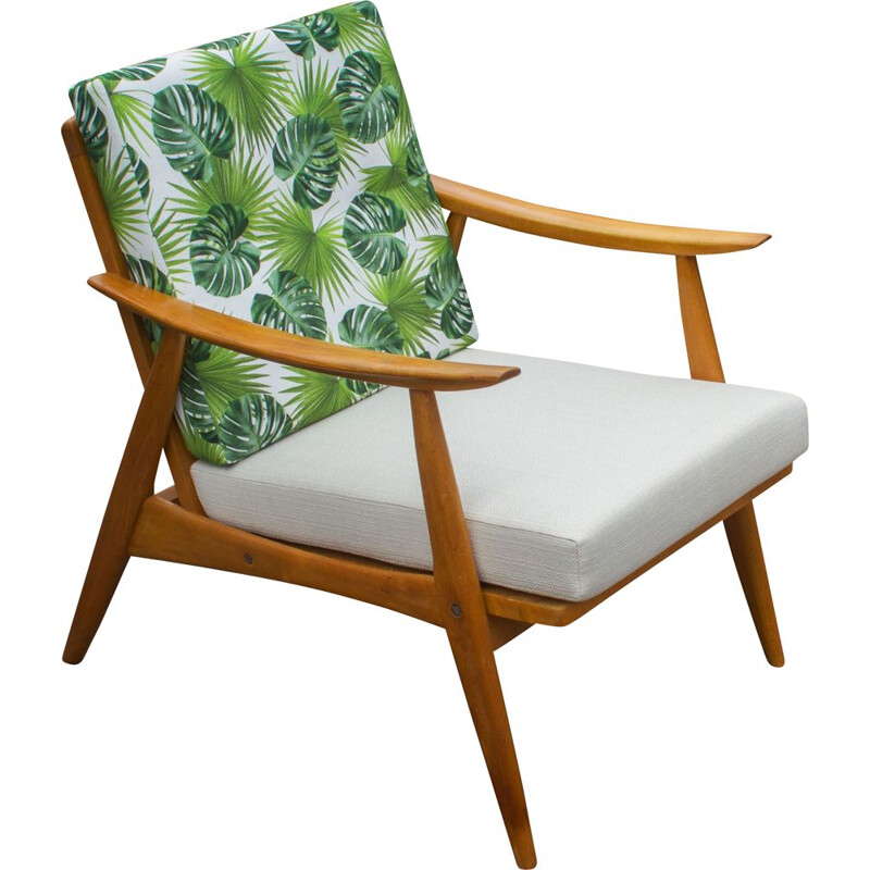 Vintage armchair in beechwood, beige-green 1960