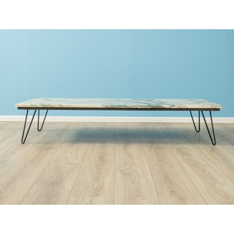 Vintage Coffee table with marble top in cream tones and accents in petrol  turquoise  black 1960s