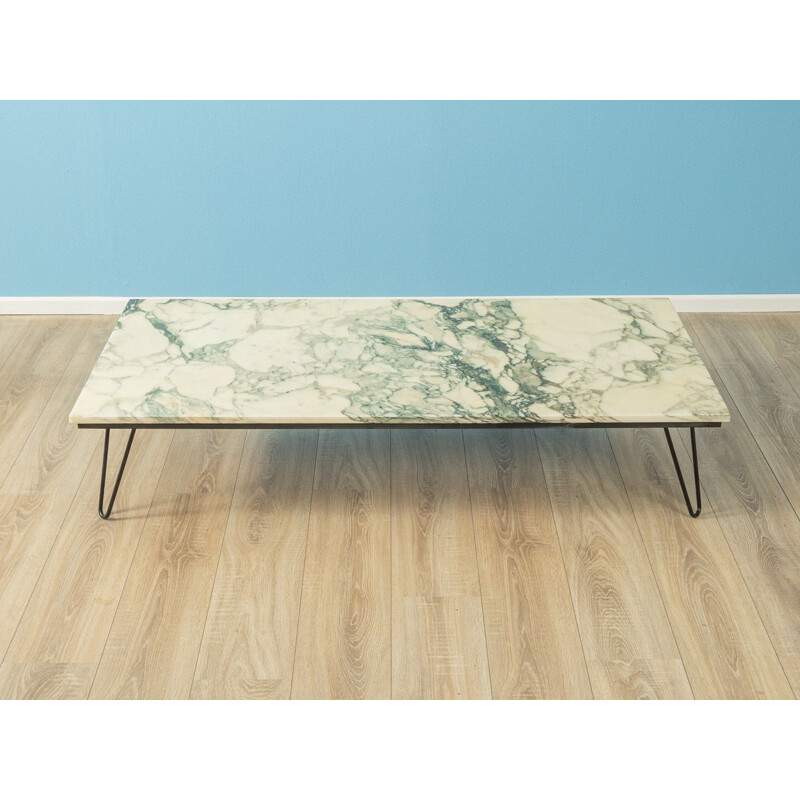 Vintage Coffee table with marble top in cream tones and accents in petrol  turquoise  black 1960s