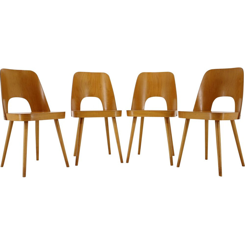 Set of 4 Vintage Beech Dining Chairs by Oswald Haerdtl for TonThonet, Czechoslovakia 1960s