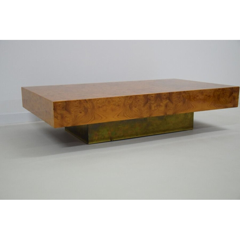 Table basse vintage loupe d'orme Roche Bobois 1970