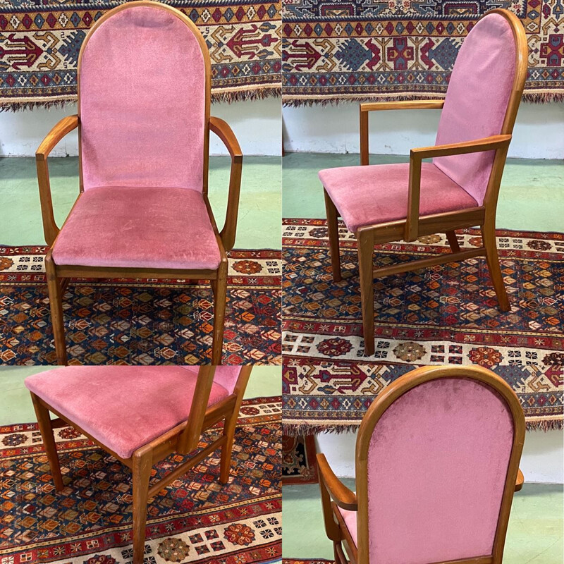 Pink vintage teak office armchair - 1970