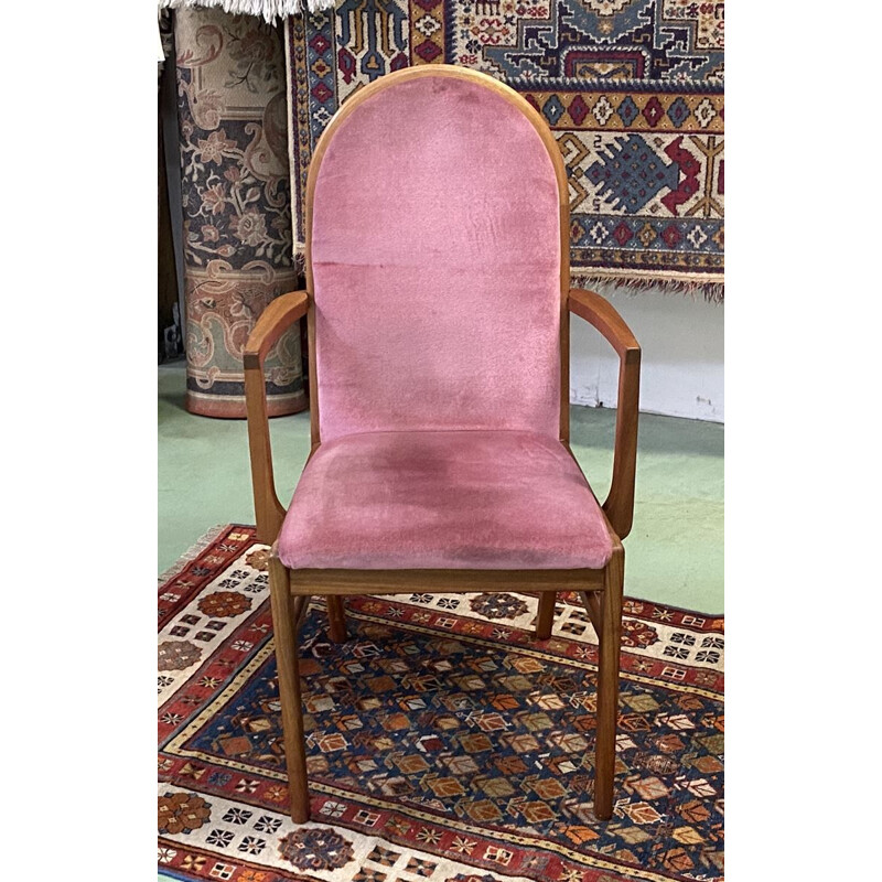 Pink vintage teak office armchair - 1970