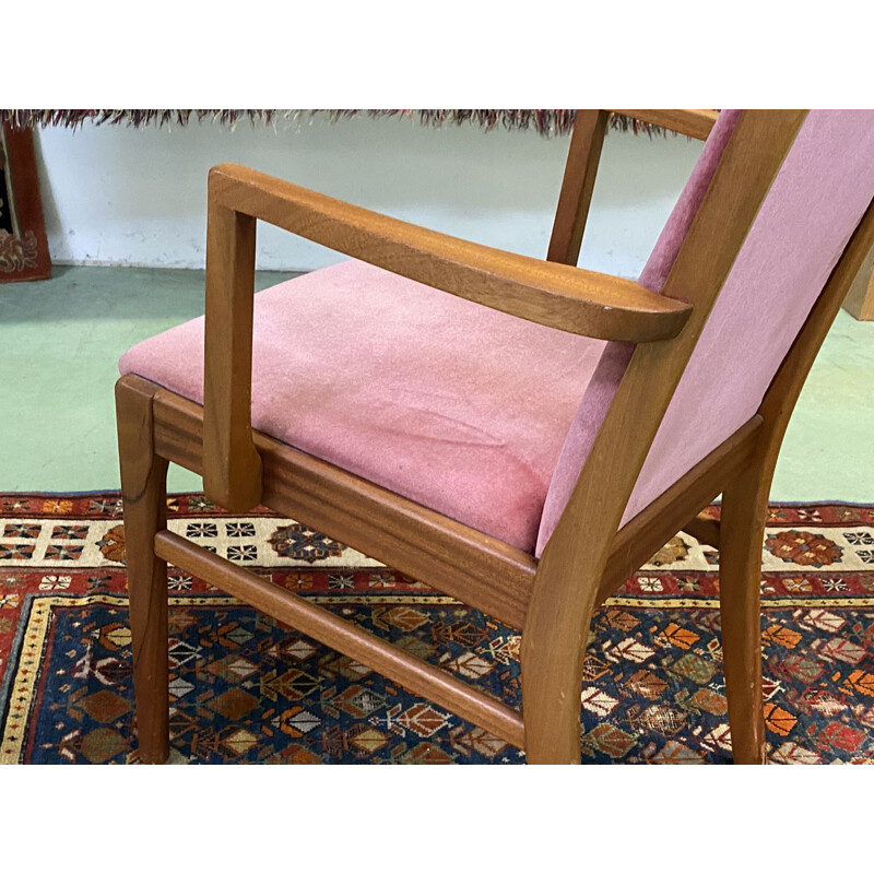 Pink vintage teak office armchair - 1970