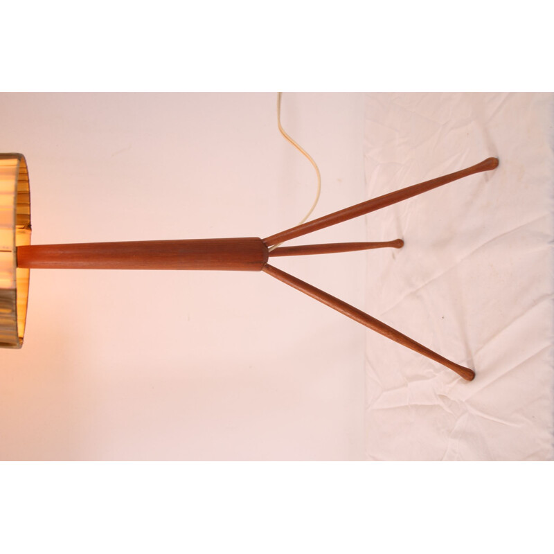 Vintage teak wooden tripod table lamp Danish