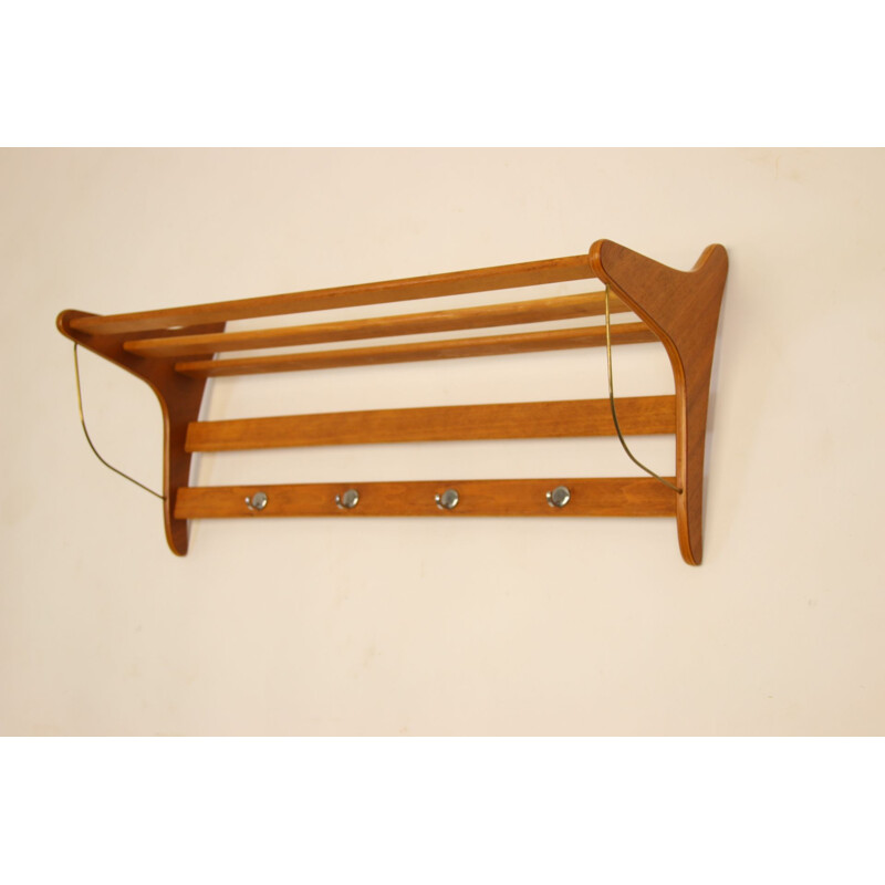 Vintage Teak Wall Coat Rack denmark 1960s