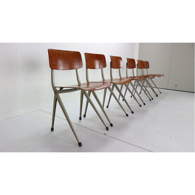 Set of 6 vintage S201 Industrial Chairs Ynske Kooistra for Marko Holland 1950s 