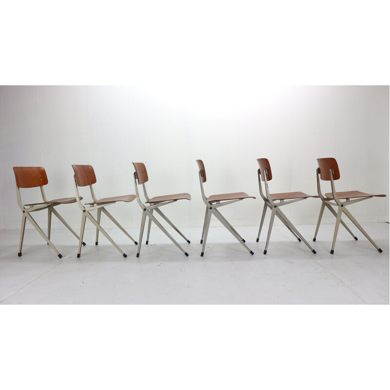 Set of 6 vintage S201 Industrial Chairs Ynske Kooistra for Marko Holland 1950s 