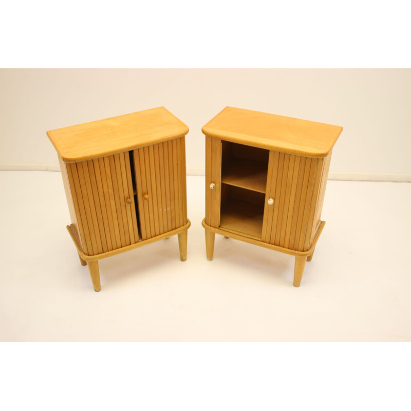 Pair of bedside table with roller doors made of beech wood