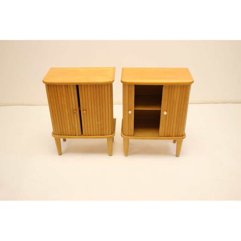 Pair of bedside table with roller doors made of beech wood